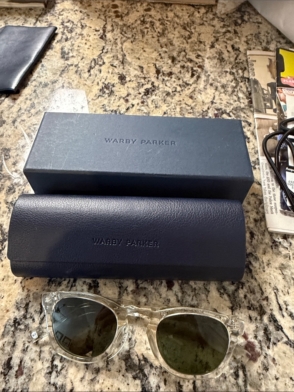 Warby Parker Men's Clear Frame Sunglasses with Green Lenses
